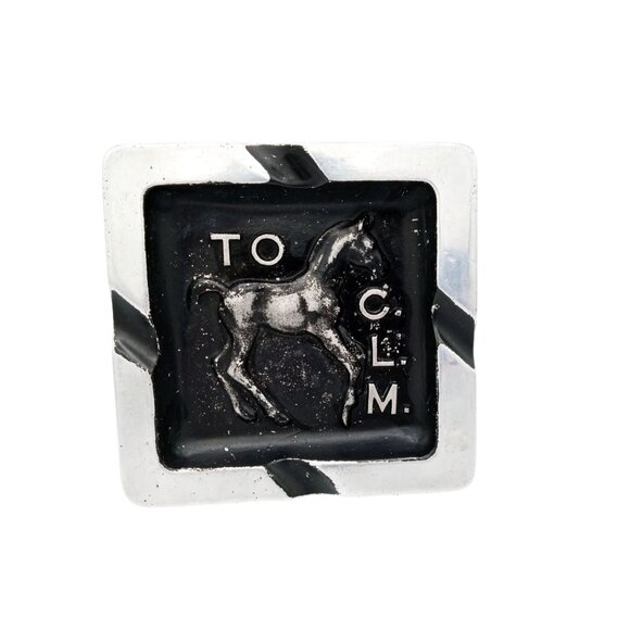 Metal Horse Ashtray Vintage Silver-Tone Inscribed to C.L.M. Tobacciana 1970s - Picture 1 of 14